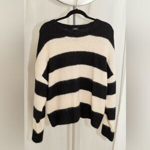 Express Black and Cream Wide-Stripe Crewneck Sweater